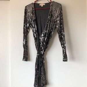 Michael Kors Sequin Wrap Dress Silver
